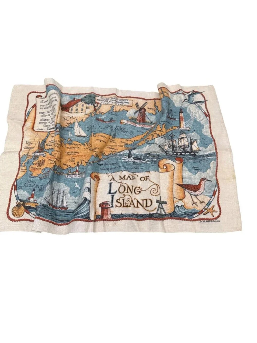 Vintage Tea Towel Map Of Long Island Kay Dee Linen Kay Dee